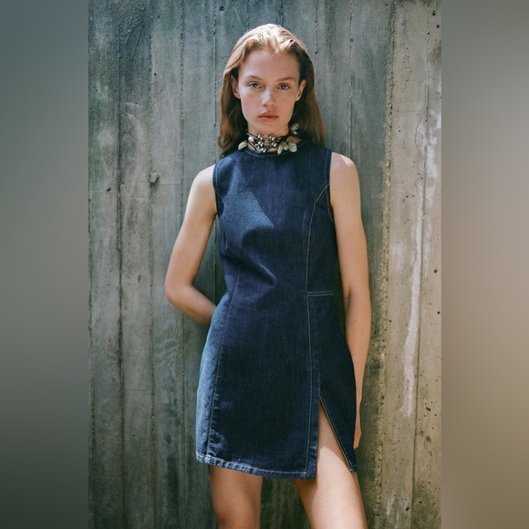 Zara Blue Denim Mini Dress Size XXL - Picture 1 of 15